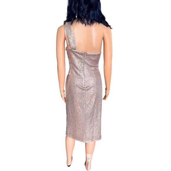 NWT Aqua Formal Gold Sparkly Sequin One Shoulder Dress - Picture 5 of 6